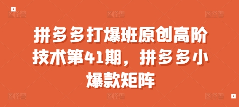 拼多多打爆班原创高阶技术第41期，拼多多小爆款矩阵-Ai创业网