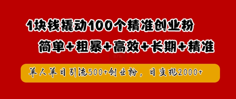 1块钱撬动100个精准创业粉，简单粗暴高效长期精准，单人单日引流500+创业粉，日变现2k【揭秘】-Ai创业网