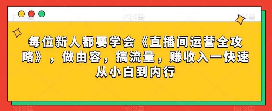 每位新人都要学会《直播间运营全攻略》，做由容，搞流量，赚收入一快速从小白到内行-Ai创业网