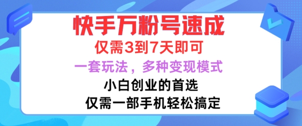 快手万粉号速成，仅需3到七天，小白创业的首选，一套玩法，多种变现模式【揭秘】-Ai创业网