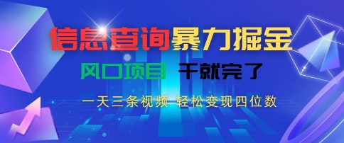 信息查询暴力掘金，一天三条视频，轻松变现四位数，风口项目干就完了【揭秘】-Ai创业网
