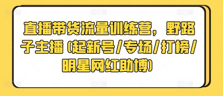 直播带货流量训练营，野路子主播(起新号/专场/打榜/明星网红助博)-Ai创业网