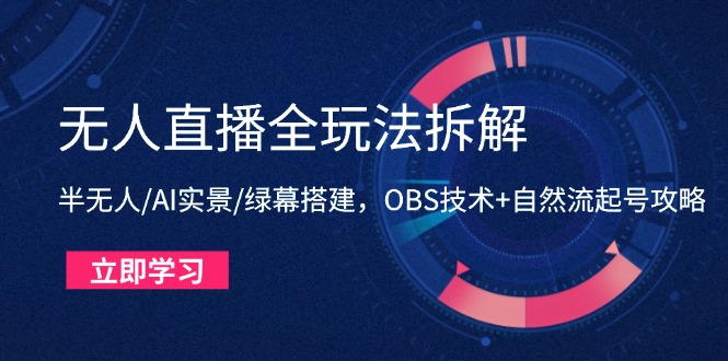 无人直播全玩法拆解：半无人/AI实景/绿幕搭建，OBS技术+自然流起号攻略-Ai创业网
