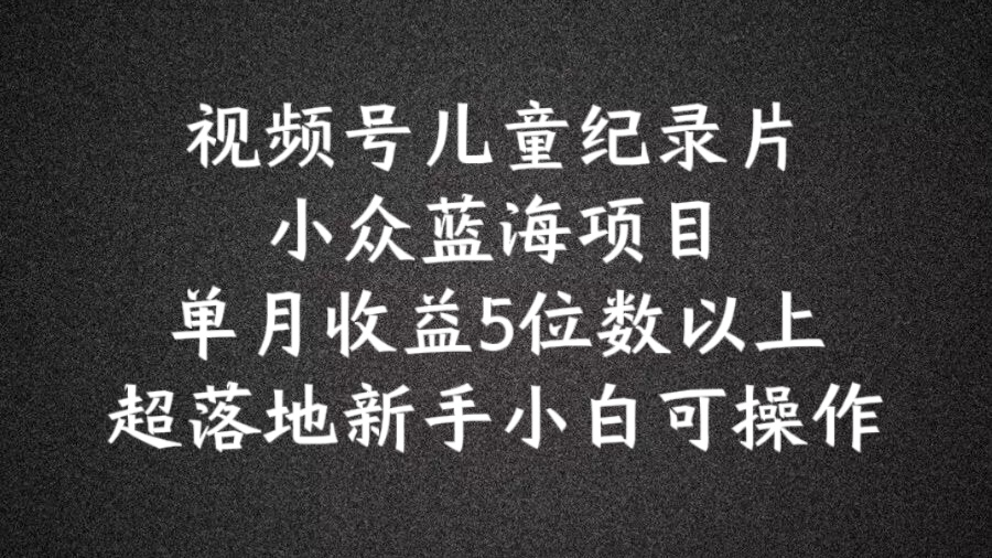 2024蓝海项目视频号儿童纪录片科普，单月收益5位数以上，新手小白可操作【揭秘】-Ai创业网