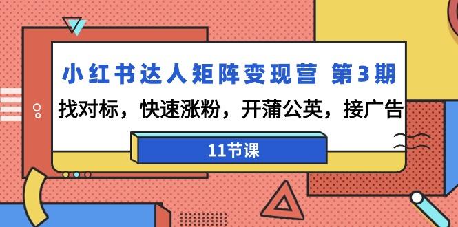 小红书达人矩阵变现营 第3期，找对标，快速涨粉，开蒲公英，接广告-11节课-Ai创业网