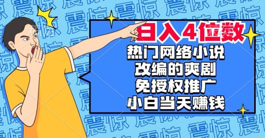 热门网络小说改编的爽剧，免授权推广，新人当天就能赚钱，日入4位数【揭秘】-Ai创业网