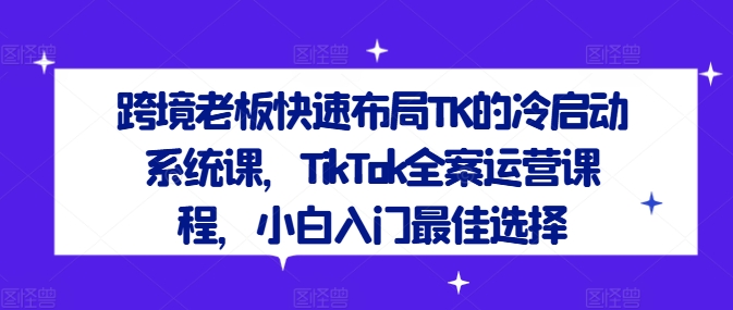 跨境老板快速布局TK的冷启动系统课，TikTok全案运营课程，小白入门最佳选择-Ai创业网