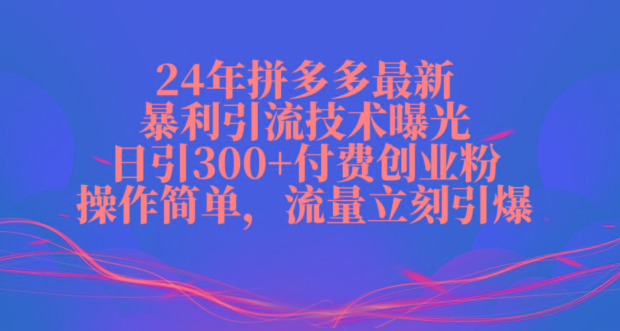 24年拼多多最新暴利引流技术曝光，日引300+付费创业粉，操作简单，流量...-Ai创业网