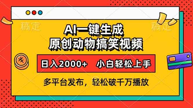 AI一键生成动物搞笑视频，多平台发布，轻松破千万播放，日入2000+，小...-Ai创业网