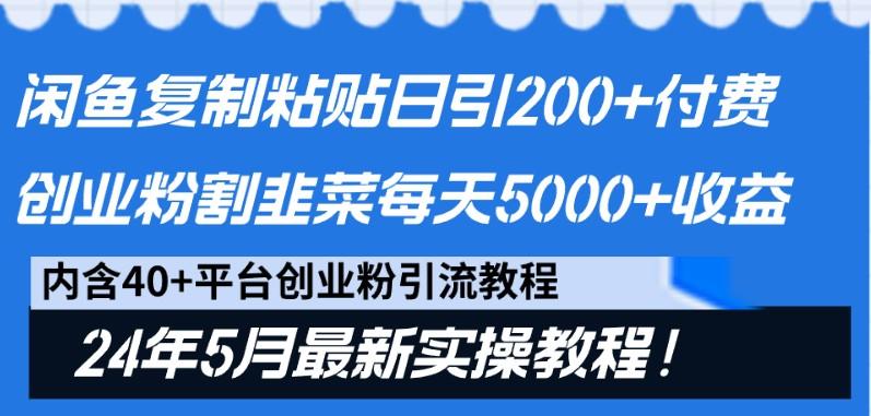 闲鱼复制粘贴日引200+付费创业粉，24年5月最新方法！割韭菜日稳定5000+收益-Ai创业网