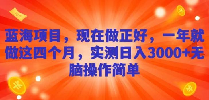 蓝海项目，现在做正好，一年就做这4个月，实测日入3000+，无脑简单操作！-Ai创业网