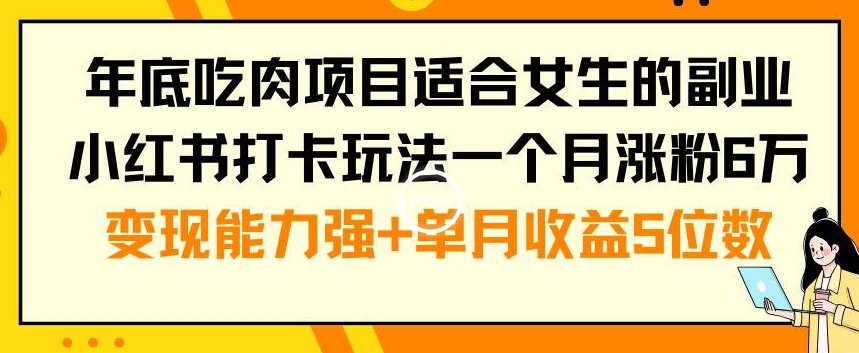 年底吃肉项目适合女生的副业小红书打卡玩法一个月涨粉6万+变现能力强+单月收益5位数【揭秘】-Ai创业网