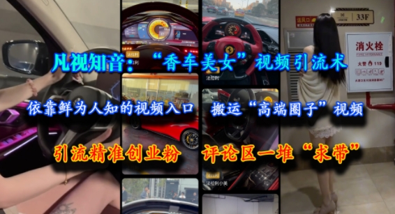 凡视知音：“香车美女”视频引流术，依靠鲜为人知的视频入口，搬运“高端圈子”视频，引流精准创业粉，评论区一堆“求带”-Ai创业网
