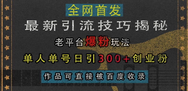 最新引流技巧揭秘，老平台爆粉玩法，单人单号日引300+创业粉，作品可直接被百度收录-Ai创业网