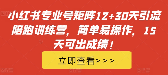 小红书专业号矩阵12+30天引流陪跑训练营，简单易操作，15天可出成绩!-Ai创业网