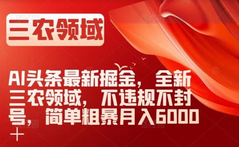 AI头条最新掘金，全新三农领域，不违规不封号，简单粗暴月入6000＋【揭秘】-Ai创业网