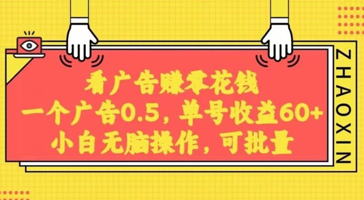 无脑看广告获取收益，一条广告0.5，日稳定60-100+，可批量放大，超级稳定-Ai创业网
