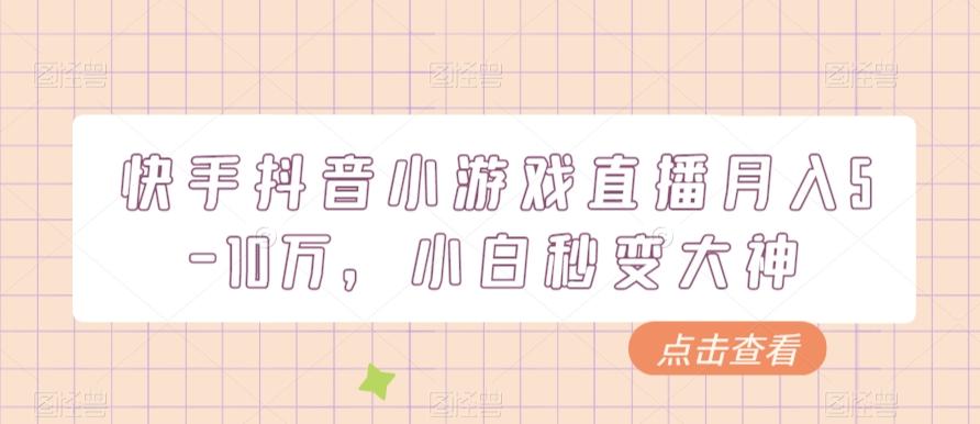快手抖音小游戏直播月入5-10万，小白秒变大神-Ai创业网