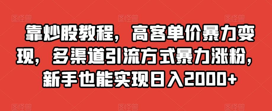 靠炒股教程，高客单价暴力变现，多渠道引流方式暴力涨粉，新手也能实现日入2000+【揭秘】-Ai创业网