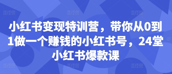 小红书变现特训营，带你从0到1做一个赚钱的小红书号，24堂小红书爆款课-Ai创业网