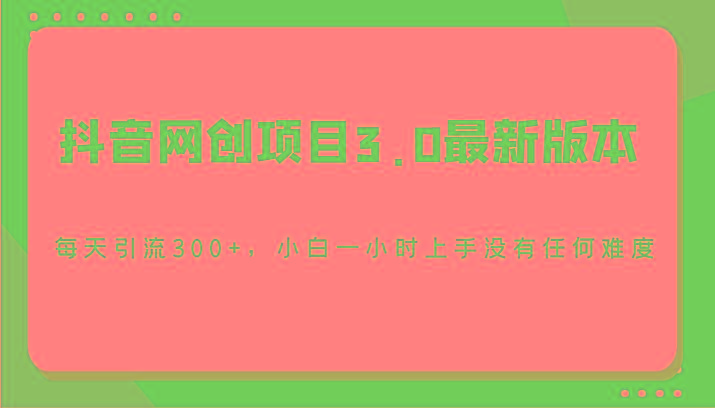 抖音网创项目3.0最新版本，每天引流300+，小白一小时上手没有任何难度-Ai创业网
