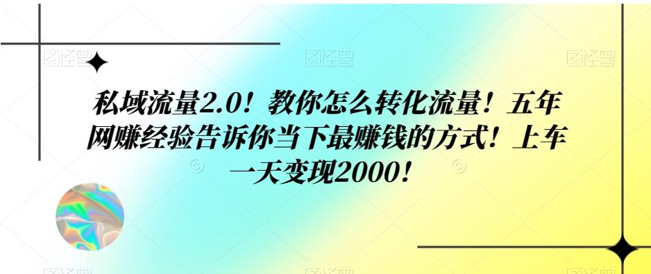 私域流量2.0！教你怎么转化流量！五年网赚经验告诉你当下最赚钱的方式！上车一天变现2000！-Ai创业网