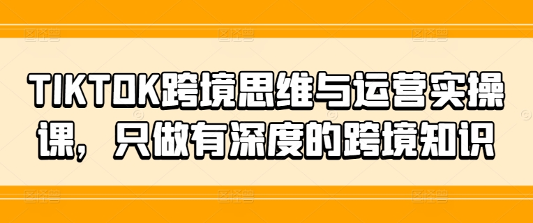TIKTOK跨境思维与运营实操课，只做有深度的跨境知识-Ai创业网
