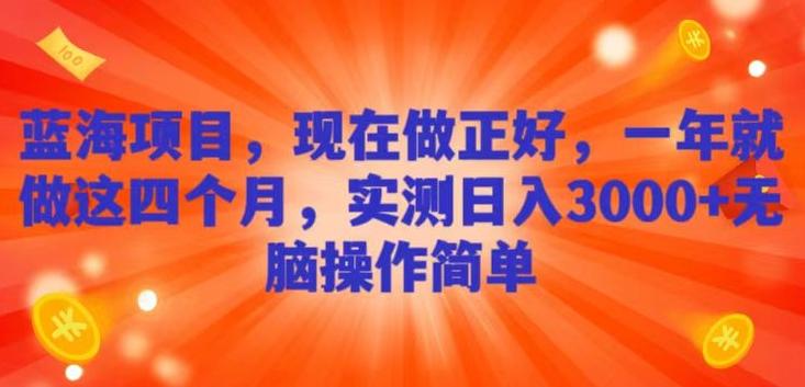 蓝海项目，现在做正好，一年就做这4个月，实测日入3000+，无脑简单操作-Ai创业网