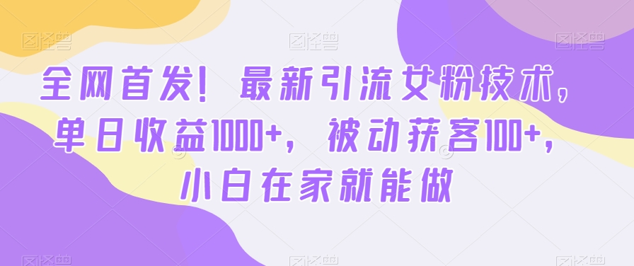 全网首发！最新引流女粉技术，单日收益1000+，被动获客100+，小白在家就能做【揭秘】-Ai创业网