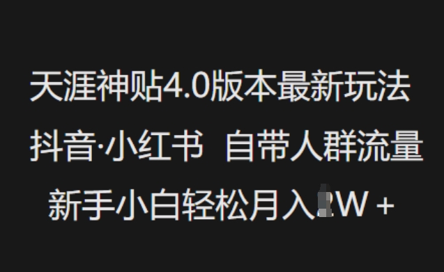 天涯神贴4.0版本最新玩法，抖音·小红书自带人群流量，新手小白轻松月入过W-Ai创业网