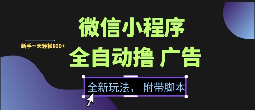 微信小程序全自动撸广告项目，彻底解决没流量的问题，新手一天8张+【揭秘】-Ai创业网