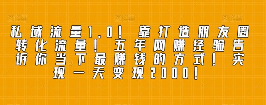 私域流量1.0！靠打造朋友圈转化流量！五年网赚经验告诉你当下最赚钱的方式！实现一天变现2000！-Ai创业网