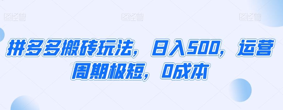 拼多多搬砖玩法，日入500，运营周期极短，0成本-Ai创业网