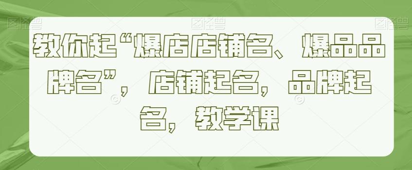 教你起“爆店店铺名、爆品品牌名”，店铺起名，品牌起名，教学课-Ai创业网