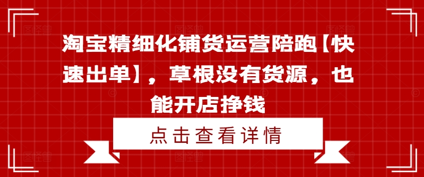 淘宝精细化铺货运营陪跑【快速出单】，草根没有货源，也能开店挣钱-Ai创业网