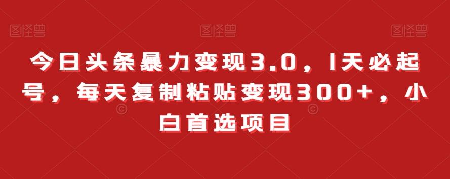 今日头条暴力变现3.0，1天必起号，每天复制粘贴变现300+，小白首选项目-Ai创业网