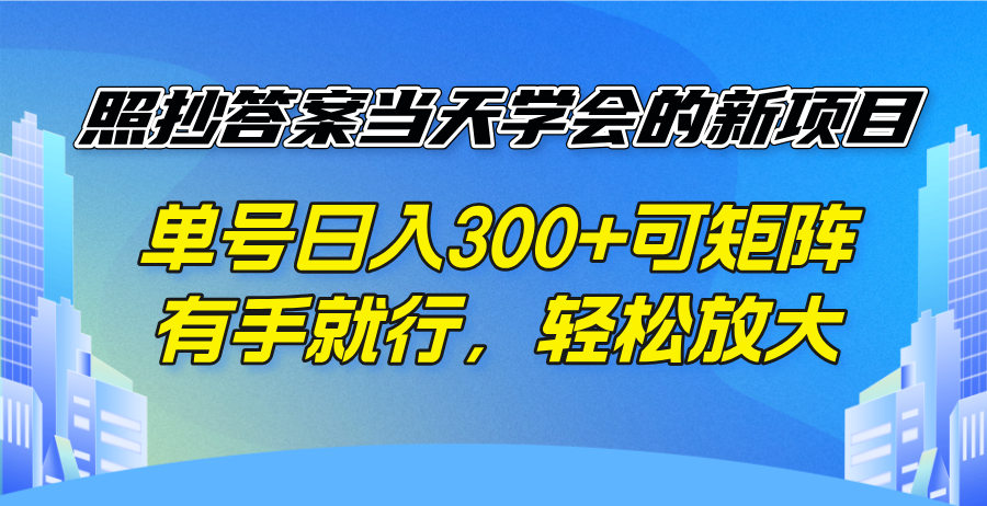 照抄答案当天学会的新项目，单号日入300 +可矩阵，有手就行，轻松放大-Ai创业网