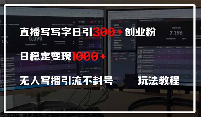 直播写写字日引300+创业粉，日稳定变现600+无人写播引流不封号，玩法教程-Ai创业网