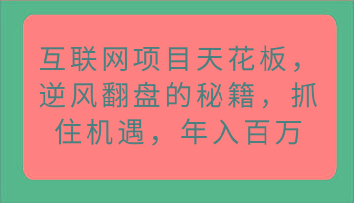 互联网项目天花板，逆风翻盘的秘籍，抓住机遇，年入百万-Ai创业网