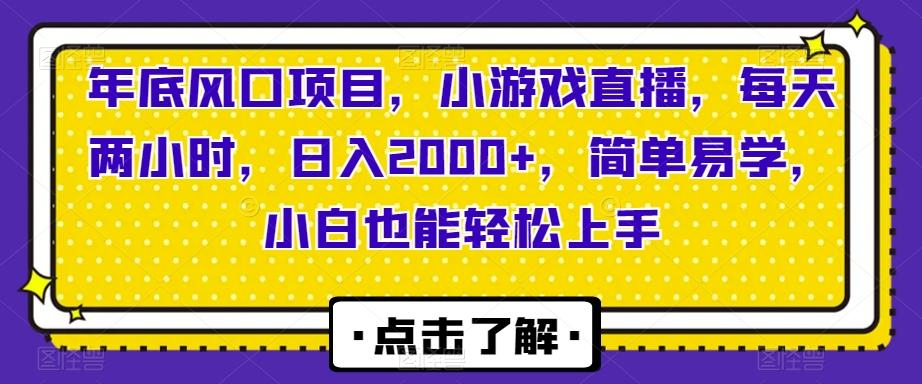 年底风口项目，小游戏直播，每天两小时，日入2000+，简单易学，小白也能轻松上手-Ai创业网
