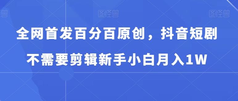 全网首发百分百原创，抖音短剧不需要剪辑新手小白月入1W-Ai创业网