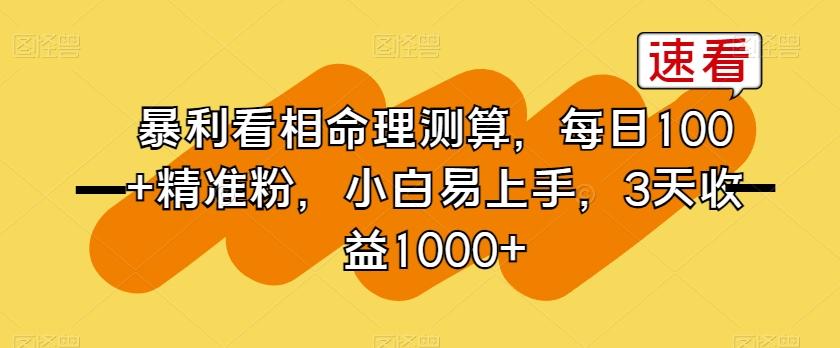 暴利看相命理测算，每日100+精准粉，小白易上手，3天收益1000+【揭秘】-Ai创业网