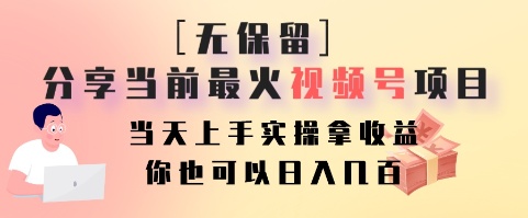 无保留分享当前最火视频号项目，当天上手实操拿收益，你也可以日入几百-Ai创业网