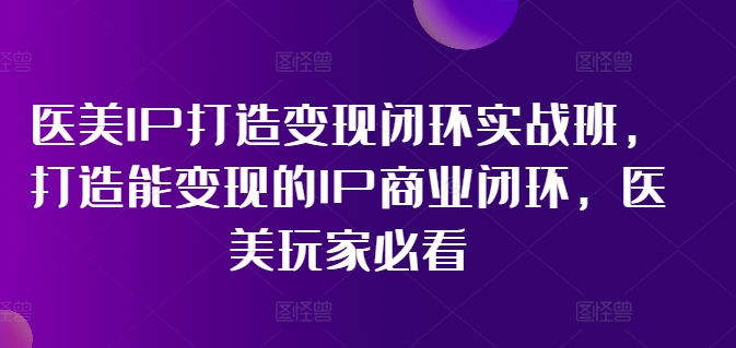 医美IP打造变现闭环实战班，打造能变现的IP商业闭环，医美玩家必看!-Ai创业网