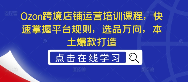 Ozon跨境店铺运营培训课程，快速掌握平台规则，选品方向，本土爆款打造-Ai创业网