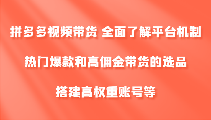拼多多视频带货 全面了解平台机制、热门爆款和高佣金带货的选品，搭建高权重账号等-Ai创业网