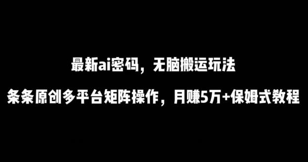 最新ai流量密码，傻瓜式搬运玩法，条条原创，多平台矩阵操作，月赚5万+保姆式教程【揭秘】-Ai创业网