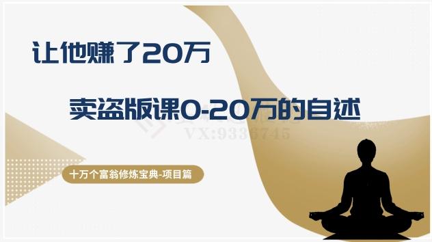 十万个富翁修炼宝典之9.让他赚了20万，卖盗版课0-20万的自述-Ai创业网