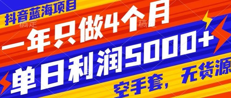 抖音蓝海项目，一年只做4个月，空手套，无货源，单日利润5000+-Ai创业网