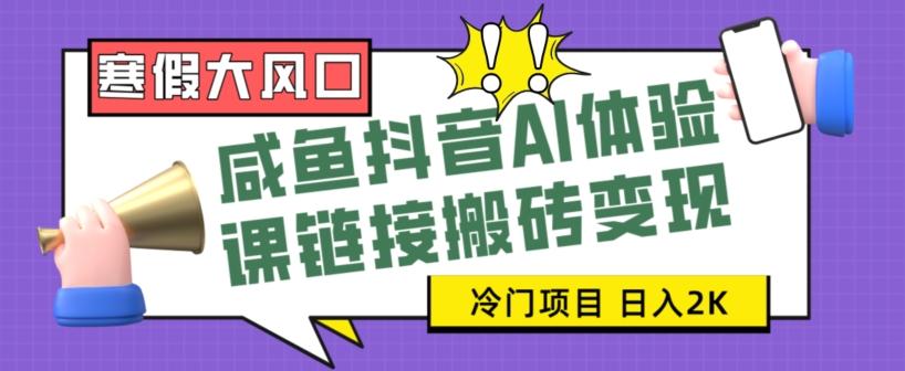 寒假大风口咸鱼抖音AI体验课链接搬砖变现，全网首发冷门项目，小白可日入2K+【揭秘】-Ai创业网